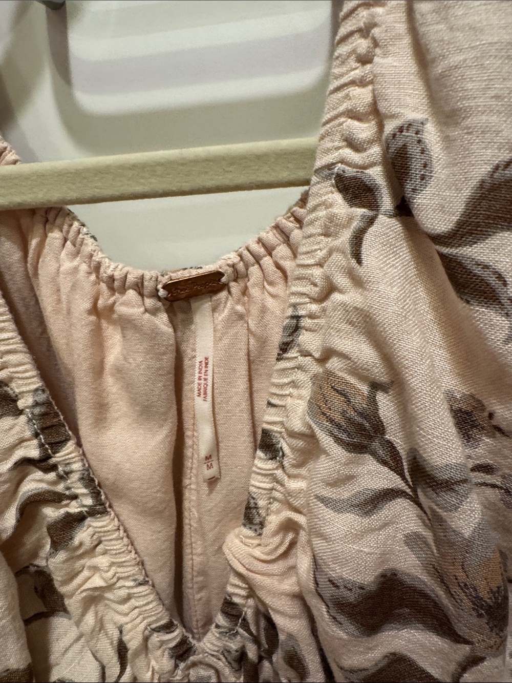 Free People Beige Floral Puff-Sleeve Mini Dress - Picture 2 of 5